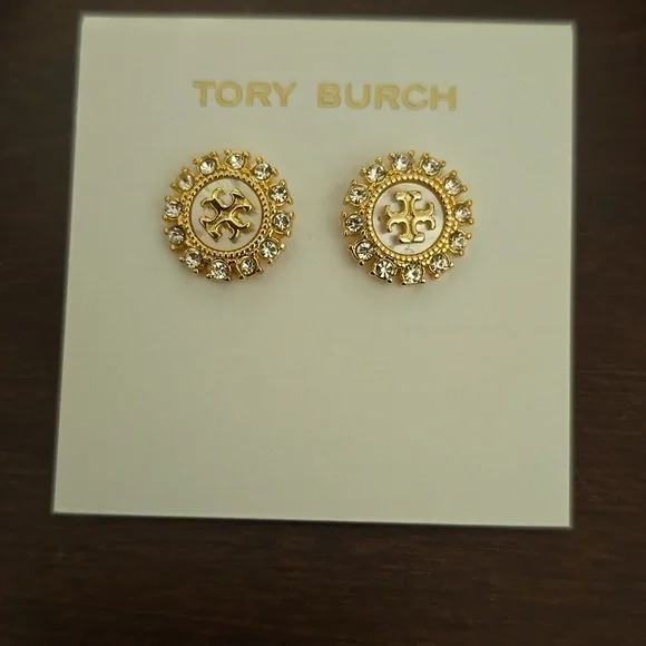 NWT Tory Burch Moondance Mother Of Pearl Crystal Stud Earrings MSRP $150 - Picture 4 of 5